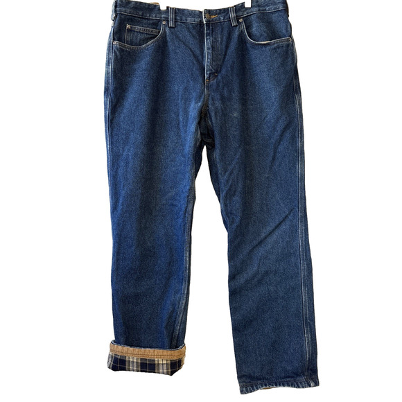 Duluth Trading Co Pants Mens 38x32 Blue Flannel Lined Relaxed Fit Jeans Workwear - Picture 1 of 11